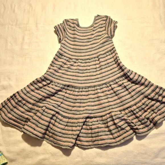 Hanna Andersson girls size 110 or 5 dress pink gray & black stripe, vguc - Picture 2 of 6